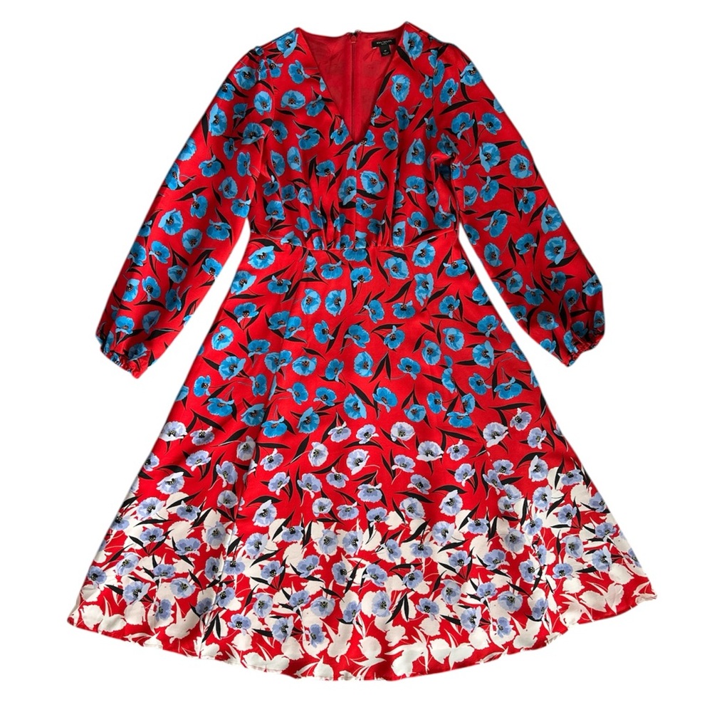 Ann Taylor Floral Red and Blue Dress Size 0P